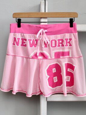 Jazzie Vintage Y2K New York 85 Pink White Mesh Jersey Mini Skirt Size Large
